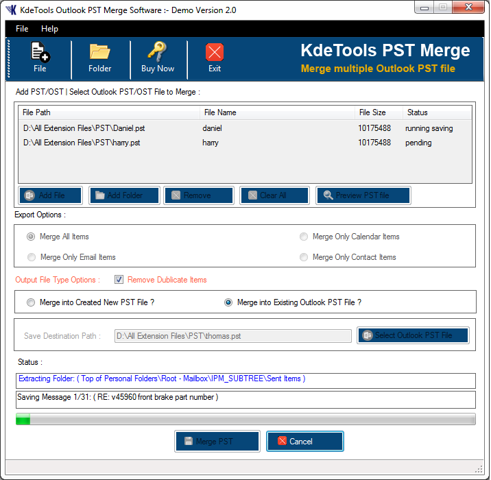 Start Merge button
