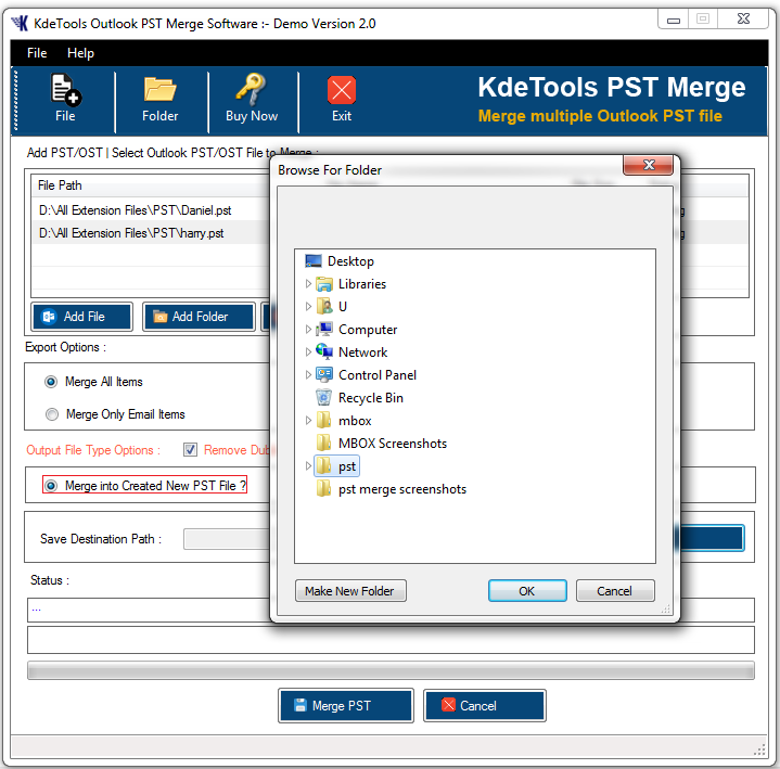 Select Create New PST File Option